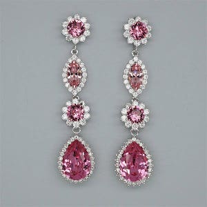 Long Wedding Earrings Hot Pink Earrings Chandelier Earrings Statement Earrings Swarovski Rose Crystal Bridal Jewelry Wedding Party Gift