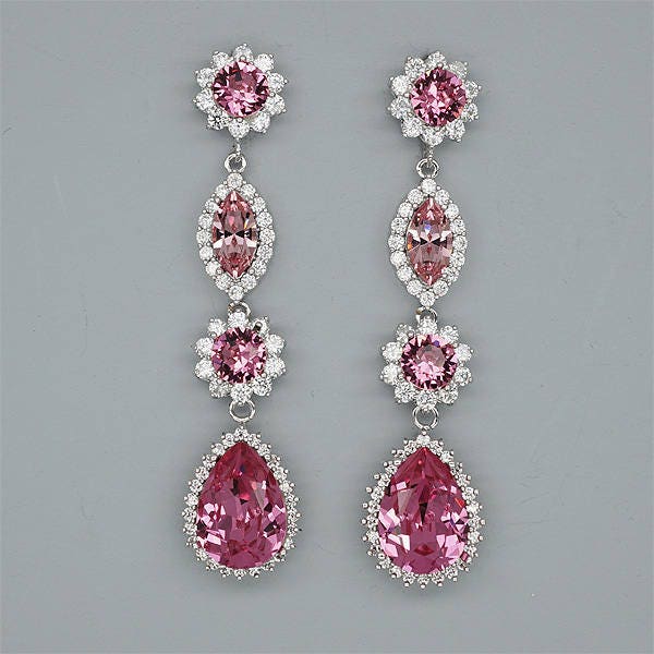 Formal Earrings Pink Long