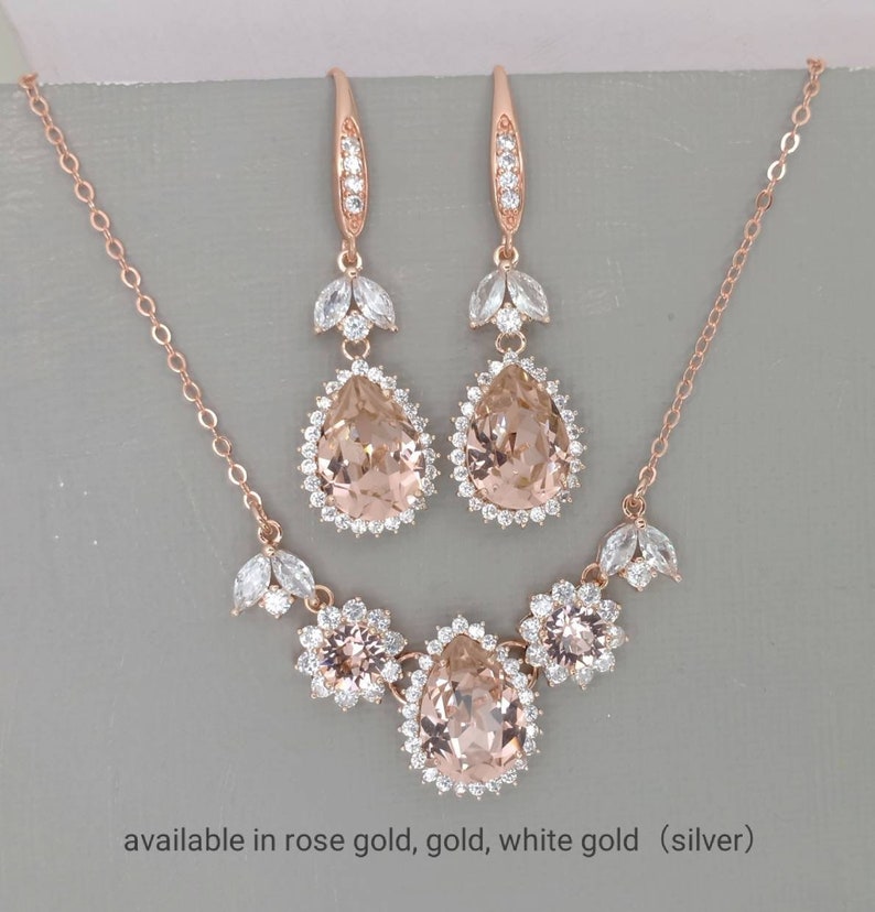 Blush Bridal Jewelry Set Blush Necklace Earrings Set Etsy