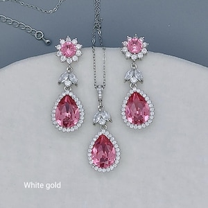Boucles D'Oreilles Chaîne Argent 925 Avec Perles Cristal Autrichien 6mm Rose Peach - Neuf