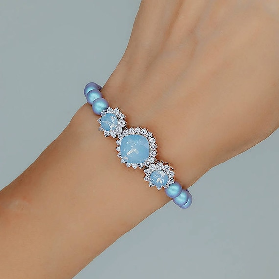 Blue Pearls Bracelet Blue Bridal Bracelet Swarovski Iridescent Light Blue Pearls Rose Gold Wedding Bracelet Bridesmaids Jewelry Etsy UK