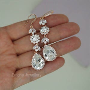 White Opal Earrings Opal Bridal Jewelry Rose Gold Earrings for Wedding Crystal Drop Earrings Swarovski Crystal Jewelry Silver Rose Gold image 3