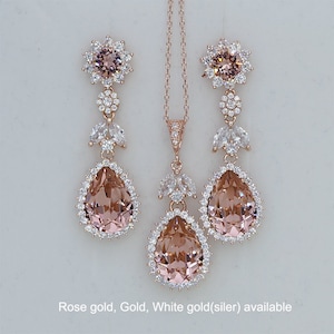 Blush Jewelry Set Blush Wedding Necklace and Earrings Set - Etsy