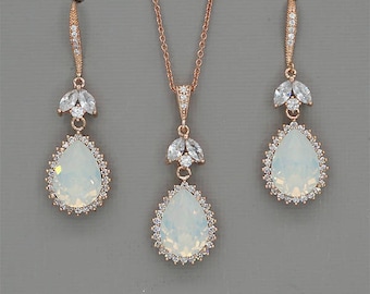 Weiße Opal Ohrringe Opal Brautschmuck Rose Gold Ohrringe für Hochzeit Kristall Ohrringe Swarovski Kristall Schmuck Silber Rose Gold