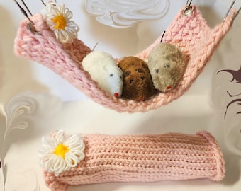 Snuggle Tunnel/Hammock Set Pet Tunnel/Hammock  Set for small animals, Handmade, Knitted