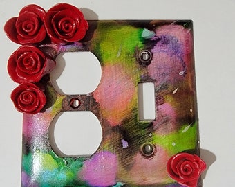 Wall plate, Duplex Outlet/Single Toggle Switch Wall Plate OOAK One Of A Kind Hand Painted Handmade