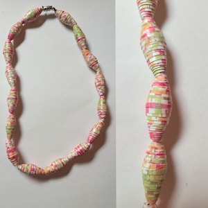 Paper Bead Stretchable Necklace with Barrel Clasp Approx. 16&quot;