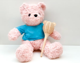 Handmade Rattan Baby Bear Rattle with Jingle Bell
