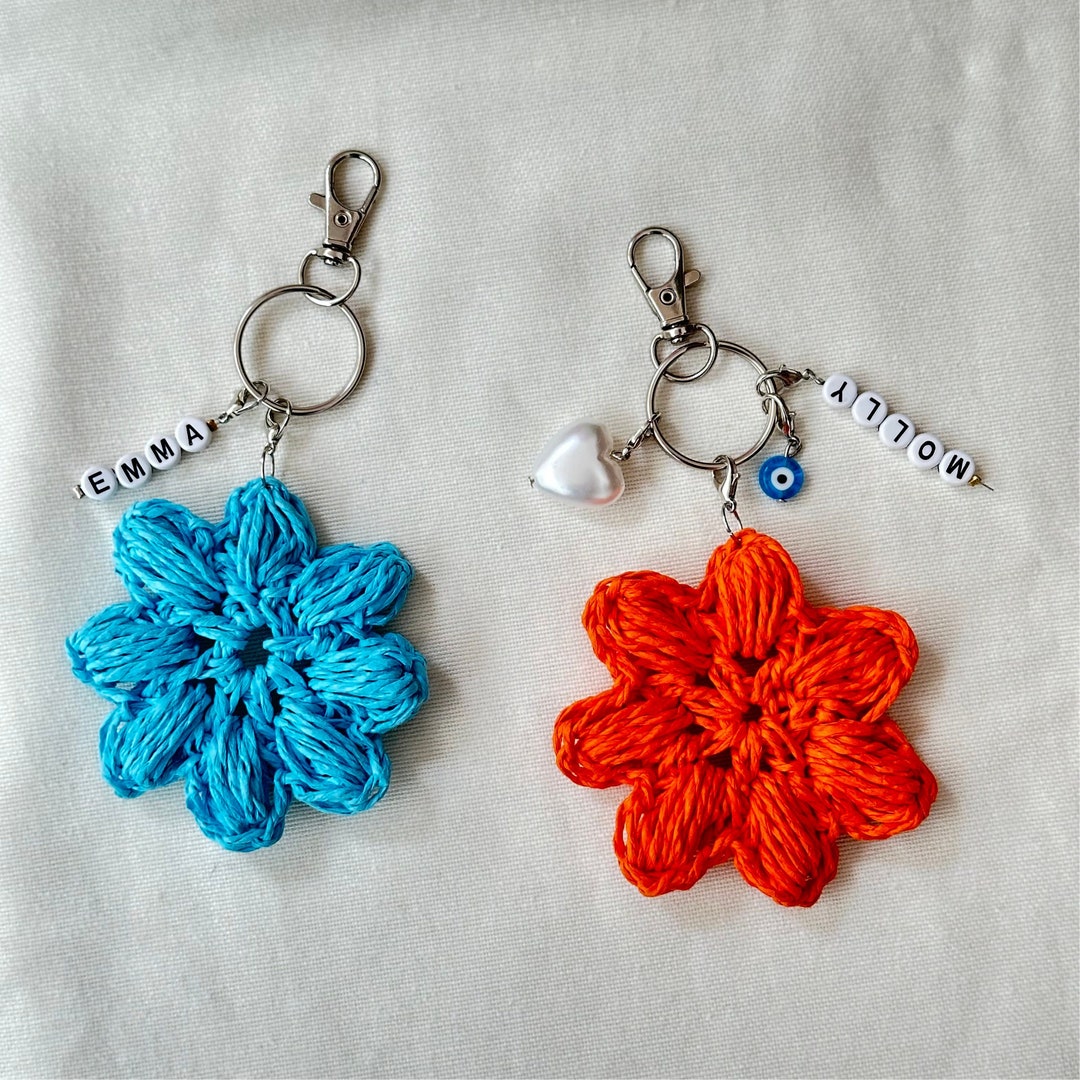 Raffia Keychains Personalized Handmade Raffia Daisy Keychain - Etsy