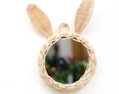 Handmade Rattan Small Bunny Mirror Boho Wicker Home Decor Animal Mirror Nursery room