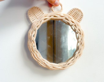 Handmade Rattan Small Bear Mirror | Boho | Wicker | Home Decor | Animal Mirror | Nursery room