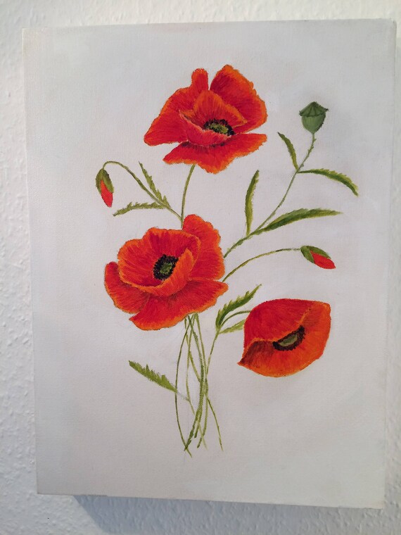 Poppies Acrylic 16 X 12 Painting On White Box Canvas Etsy