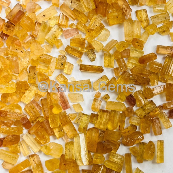 Raw Imperial Topaz Sticks, (7-10mm Appx) Long Pencil, Natural Yellow Topaz Crystal, Healing Gem Mineral Specimen Rough Stone, Wholesale Lot