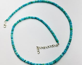 Arizona Turquoise Necklace: Sterling Silver Rondelle Gemstone, 18 inch