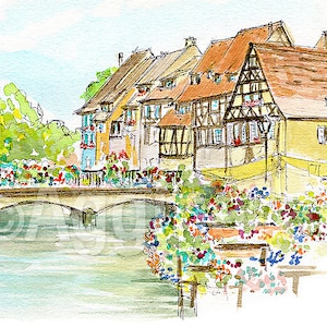 Colmar France / Europe / travel fine art print from an original watercolor painting / Handmade souvenir / Travel gift