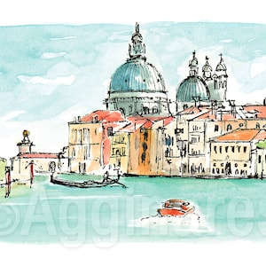 Venetië Italië / Europa / reizen fine art print van een origineel aquarel schilderij / Handgemaakt souvenir / Reiscadeau afbeelding 1