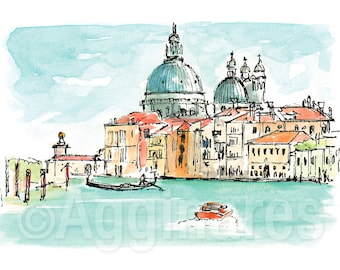 Venise Italie / Europe / tirage d’art de voyage à partir d’une aquarelle originale / Souvenir fait à la main / Cadeau de voyage