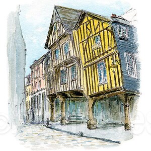 Dinan France / Europe / travel fine art print from an original watercolor painting / Handmade souvenir / Travel gift