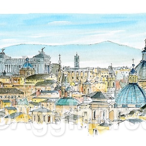 Rome, Italië / Europa / reiskunstafdruk van een origineel aquarelschilderij / Handgemaakt souvenir / Reiscadeau