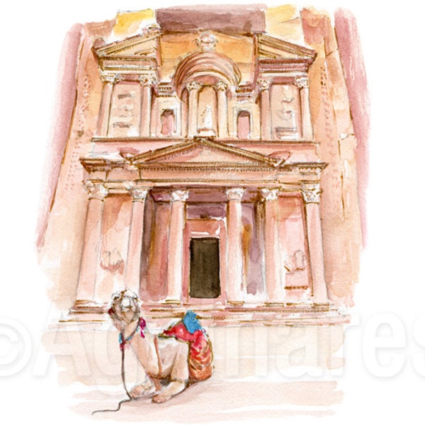 Petra Jordan / Middle East / Asia / travel fine art print from an original watercolor painting / Handmade souvenir / Travel gift