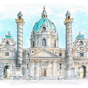 Vienna Austria / Europa / stampa artistica di viaggio da un dipinto ad acquerello originale / souvenir fatto a mano / regalo di viaggio