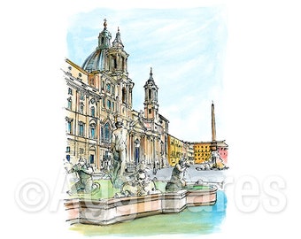 SALE!!! 絵 Piazza Navona ローマ、イタリア View of the Piazza Navona, Rome - Canaletto as art print or