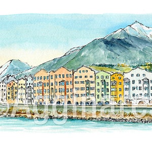 Innsbruck, Austria / Europa / Impresión artística de viaje a partir de una pintura de acuarela original / Recuerdo hecho a mano / Regalo de viaje