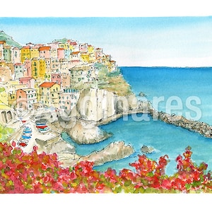 CinqueTerre Manarola Italien / Europa / Fine Art Druck von einem originalen Aquarell / handgefertigtes Souvenir / Reisegeschenk