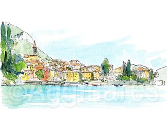 Como Varenna Italy / Europe / travel fine art print from an original watercolor painting / Handmade souvenir / Travel gift