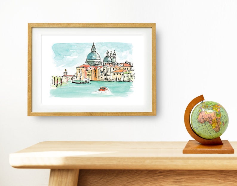 Venetië Italië / Europa / reizen fine art print van een origineel aquarel schilderij / Handgemaakt souvenir / Reiscadeau afbeelding 2