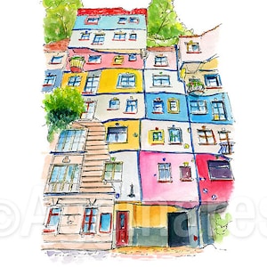 Vienna Wien Austria / The Hundertwasser House / Europe / travel fine art print from an original painting / Handmade souvenir / Travel gift