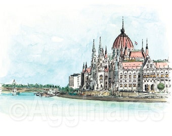 Budapest Hungary / Europe / travel fine art print from an original watercolor painting / Handmade souvenir / Travel gift
