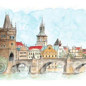 Praga, República Checa / Europa / Impresión artística de viaje a partir de una pintura de acuarela original / Recuerdo hecho a mano / Regalo de viaje