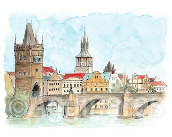 Prague Czech Republic / Europe / travel fine art print from an original watercolor painting / Handmade souvenir / Travel gift