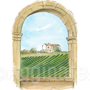 Tuscany Italy / Europe / travel fine art print from an original watercolor painting / Handmade souvenir / Travel gift
