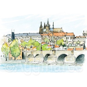 Prague Czech Republic / Europe / travel fine art print from an original watercolor painting / Handmade souvenir / Travel gift