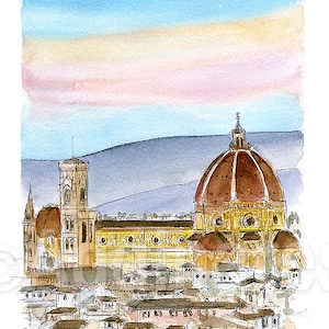 Florence Italy / Europe / travel fine art print from an original watercolor painting / Handmade souvenir / Travel gift