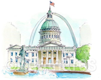 St Louis / USA / travel fine art print from an original watercolor painting / Handmade souvenir / Travel gift