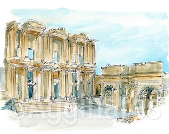 Ephesus / Turkey / Asia / Travel fine art print from an original watercolor painting / Handmade souvenir / Travel gift