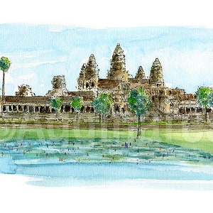 Angkor Wat Kambodscha / Asien / Fine Art Druck von einer original Aquarellmalerei / handgefertigtes Souvenir / Reisegeschenk