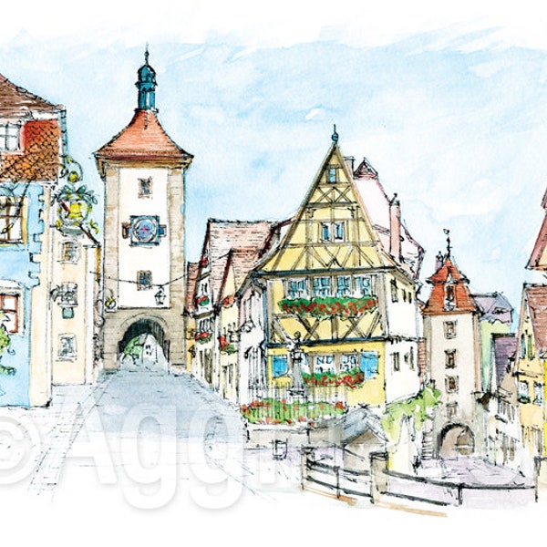 Rothenburg Deutschland / Europa / Reise Fine Art Druck von einem Original Aquarellbild / Handgemachtes Souvenir / Reisegeschenk