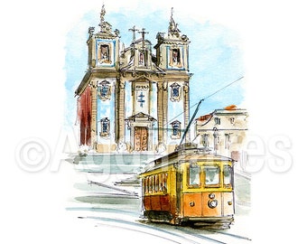 Porto Portugal / Europe / travel fine art print from an original watercolor painting / Handmade souvenir / Travel gift