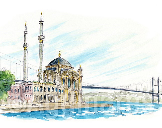 Istanbul / Turkey / Asia / Travel fine art print from an original watercolor painting / Handmade souvenir / Travel gift