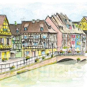 Colmar France / Europe / travel fine art print from an original watercolor painting / Handmade souvenir / Travel gift