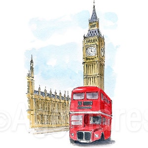 London UK Britain England / Europe / travel fine art print from an original watercolor painting / Handmade souvenir / Travel gift