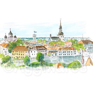 Tallin, Estonia / Europa / Impresión artística de viaje a partir de una pintura de acuarela original / Recuerdo hecho a mano / Regalo de viaje