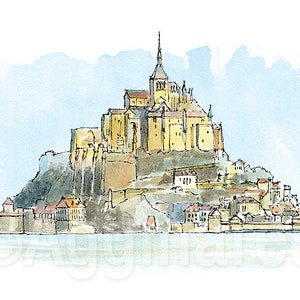 Mont Saint Michel Normandy France / Europe / travel fine art print from an original watercolor painting / Handmade souvenir / Travel gift