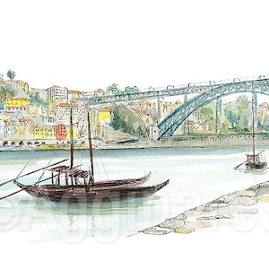 Porto Portugal / Europe / Tram / Reproduction d'art de voyage à partir d'une aquarelle originale / Souvenir fait main / Cadeau de voyage