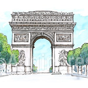 Paris France / Champs Elysees / Europe / travel fine art print from an original watercolor painting / Handmade souvenir / Travel gift
