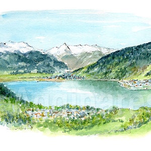 Zell am See / Salzburg / Austria / Europe / travel fine art print from an original watercolor painting / Handmade souvenir / Travel gift